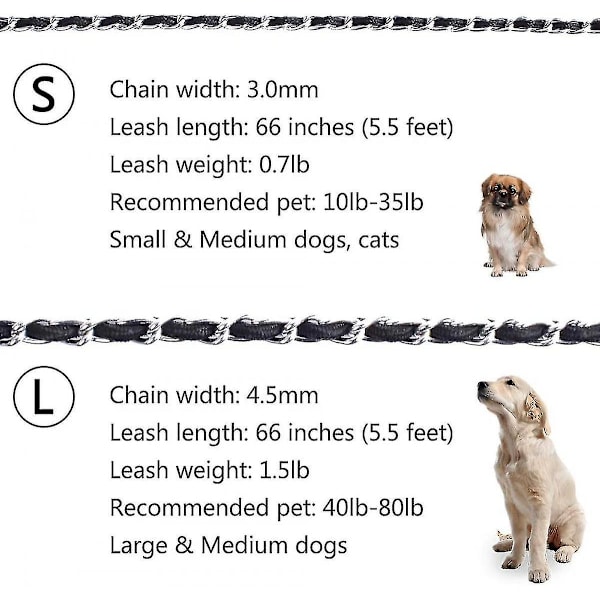 Wekity Puresu Koiran Taluttimet 5.5ft Raskaat Koiran Taluttimet Metalli Lemmikkieläinten Ketjujohto Pehmeällä Köysikahvalla Keskikokoisille Suurille Koirille (10lb-35lb)