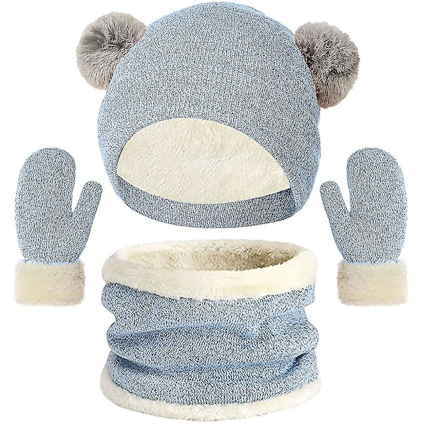 Børne Vinterhue Halstørklæde Og Handsker 3 I 1 Varm Hue Sæt Pompom Huer Med Tyk Fleece L