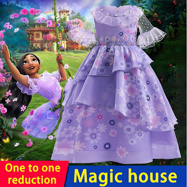 Encanto Isabela Prinsesse Cosplay Kostyme Jenter Ruffle Tutu Kjole Fest Ballkjole Purple 110cm