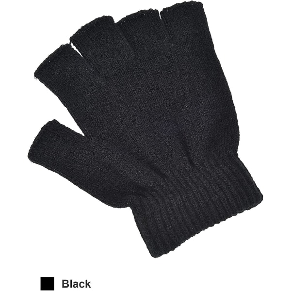 2 par fingerløse handsker halvfinger vanter vinter ensfarvet strikkede skrivehandsker til drenge og piger