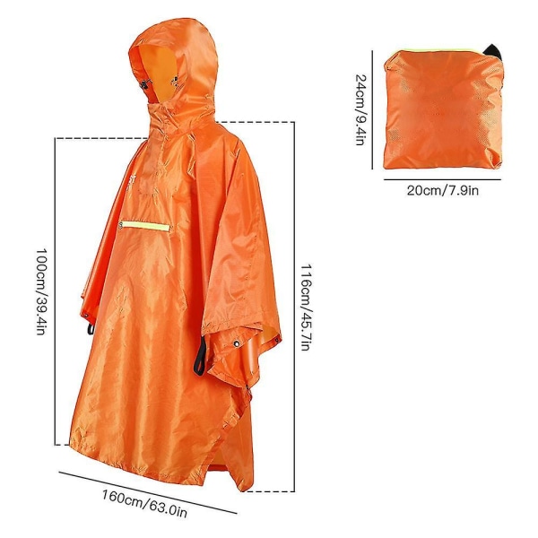 Rain Cape Miesten Naisten Sadetakki Polkupyörän Sadetakki Sateenpitävä Poncho Heijastavalla Nauhalla Orange