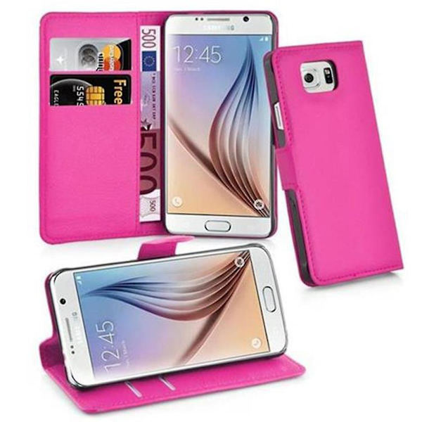 Samsung Galaxy S6 -kotelo - korttipaikoilla ja jalustatoiminnolla CHERRY PINK