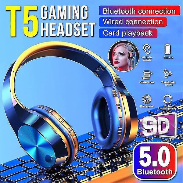 Hopfällbara stereoheadset för Bluetooth 5.0-stöd