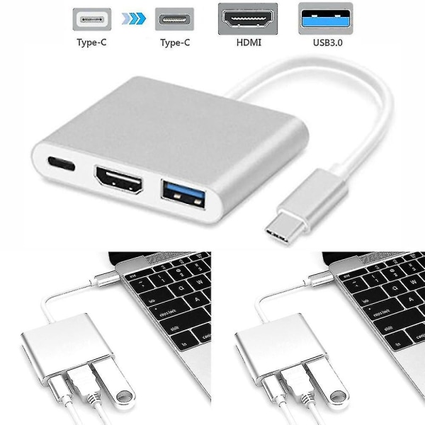 3 In 1 Hub Converter Type-c till Usb-c 4k HDMI USB 3.0 Adapter Kabel för Apple Mac