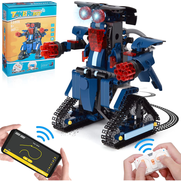 STEM Byggkloss Robot, 2.4G Fjärrkontroll & APP-styrd Robotleksak, Pedagogisk Vetenskapsteknik Byggleksak för Barn 8 + År Gamla (Blå)