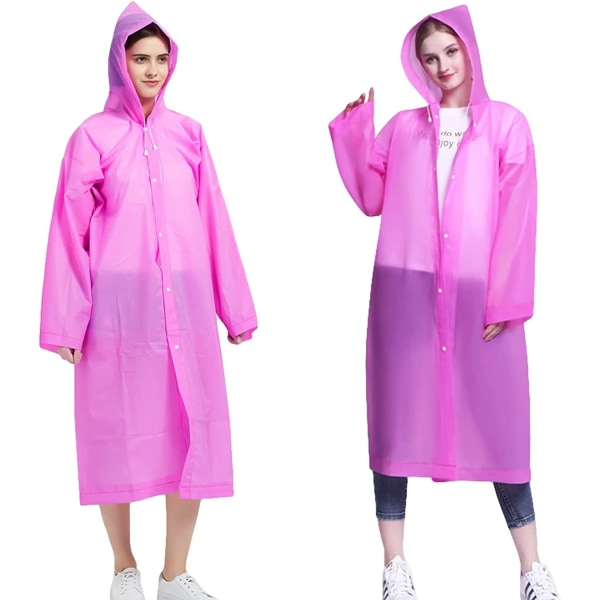Voksen regnfrakke 2-pak hætte letvægts genanvendelig (pink)