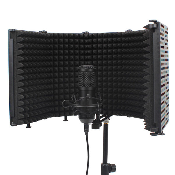 Microphone Isolation Shield 5-panels vindskærm til optagestudie Foldbar absorberende svamp med høj densitet