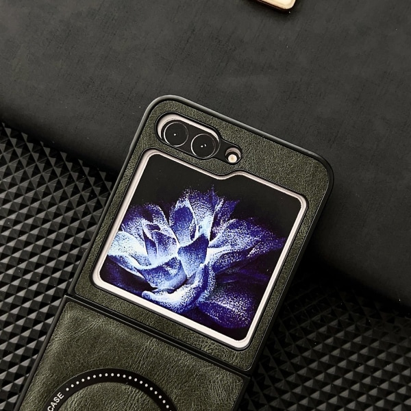 Støtsikkert beskyttelsesdeksel i magnetisk lær til Samsung Galaxy Z Flip 5, kompatibel med Magsafe Grey