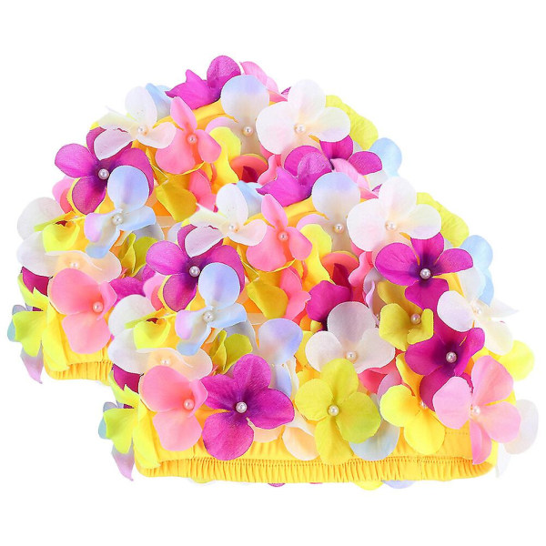 2pc Women Creative Swimming Cap Protective Pool Swimming Cap Portable Flower Swimming Cap