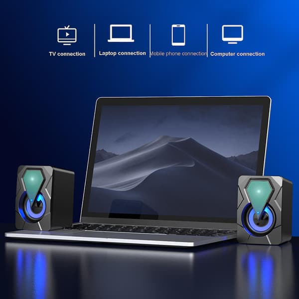 Lysende computerhøjttaler Usb mobiltelefon bærbar computer skrivebord mini højttaler Hifi stereolyd kabel subwoofer computerlyd 2 stk.
