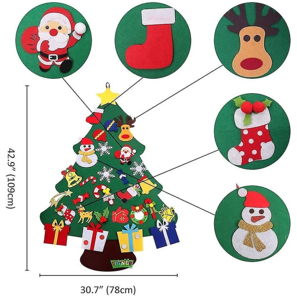 Filt juletræspynt sæt med ornamenter - dobbelt syet - væg