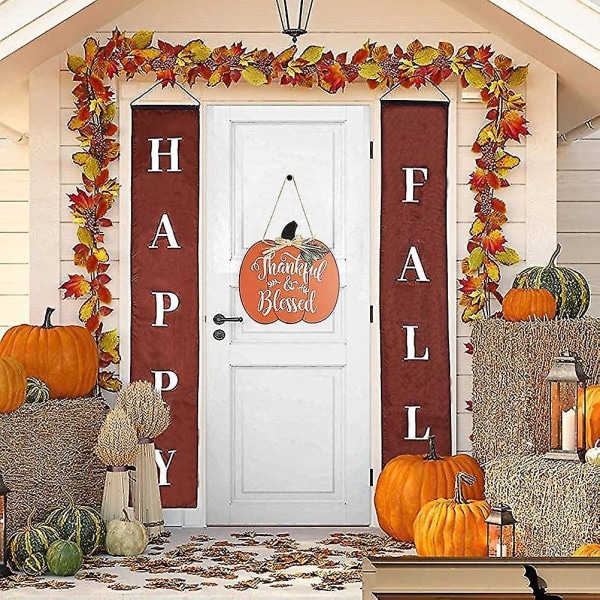 Trægræskarvedhæng, pastoral stil velkomstmønster Thanksgiving hængende skilte Ornamenter til hjemmet Trick or treat Halloween græskar plaketavle Pe