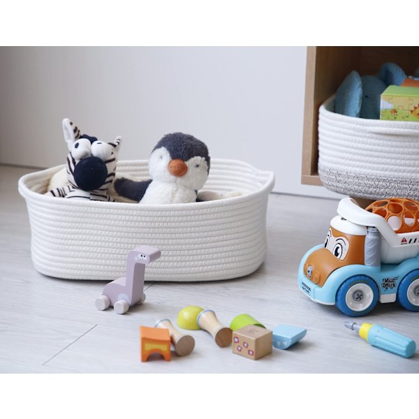 Vævet Bomuldstovkurv, Garderobe Håndklædekube Skifteskifte Organizer, Baby Nursery Skraldespand, Hvalp Kat Legetøjsboks, Gavekurv Tom (Hvid) white