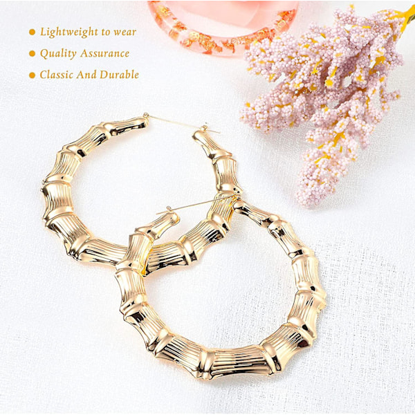 Store Bambus Hoops Øreringe Hip Hop Kvinde Bambus Hoops Øreringe Oversize Metal Hoops til Daglig Brug 80'erne/ 90'erne Rapper Tilbehør
