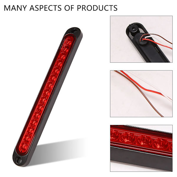 10 tommers forseglet lastebil- og campingvognlyslist 15 LED tredje bremselysstripe rød