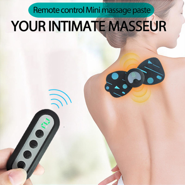 Bærbart trådløst massageplaster Genopladeligt smertelindrende massageapparat Elektrisk muskelstimuleringsplaster 6 tilstande 9 intensitetsniveauer til ryg skulderhals