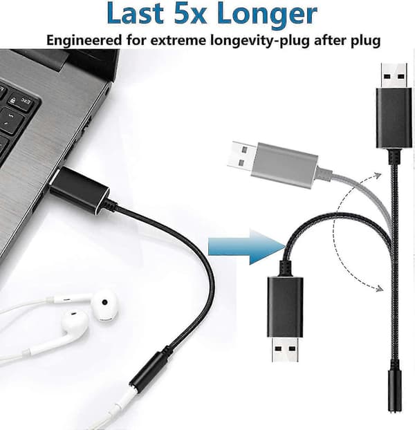 USB-lydadapter, USB til 3,5 mm lydstikadapter, ekstern USB