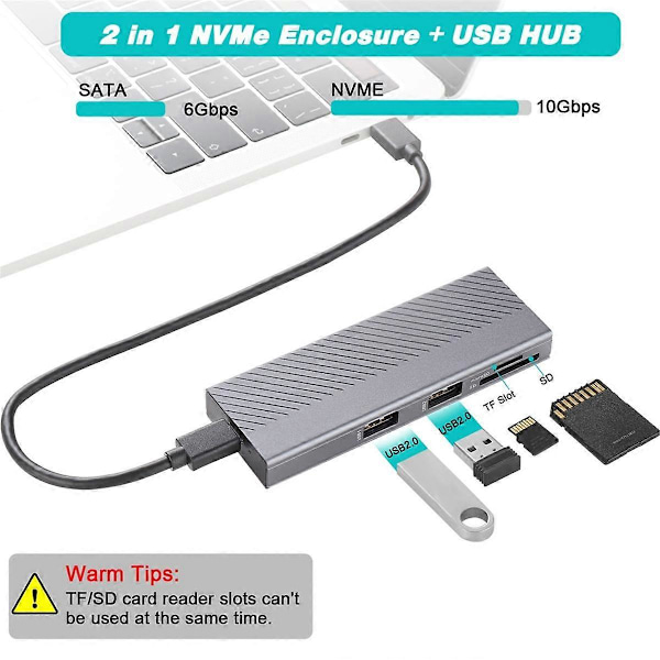 4-in-1 USB-keskitin levytallennustilan kanssa M.2 Dual Protocol SSD USB Type-C -sovitin 10 Gt/s Kannettava telakointiasema PC-tietokoneelle