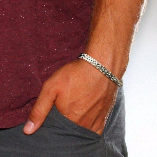 Herre Forgyldt Rustfrit Stål Kæde Armbånd Titanium Legering Sildebens Armbånd Black