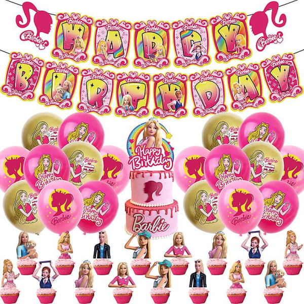 Barbie-syntymäpäiväjuhlien koristelu alumiinifolio ilmapallo lapsille tytöille tapahtumatarvikkeet tausta kertakäyttöiset pöytäastiat banneri lahjapussi 9 inches Plate-10pcs