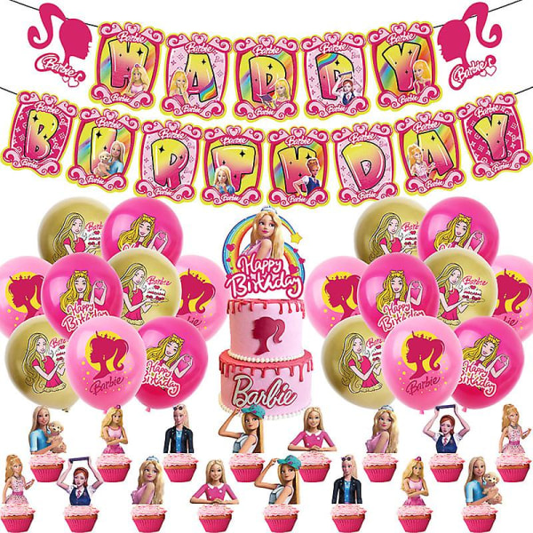 Barbie-syntymäpäiväjuhlien koristelu alumiinifolio ilmapallo lapsille tytöille tapahtumatarvikkeet tausta kertakäyttöiset pöytäastiat banneri lahjapussi Napkin - 20pcs