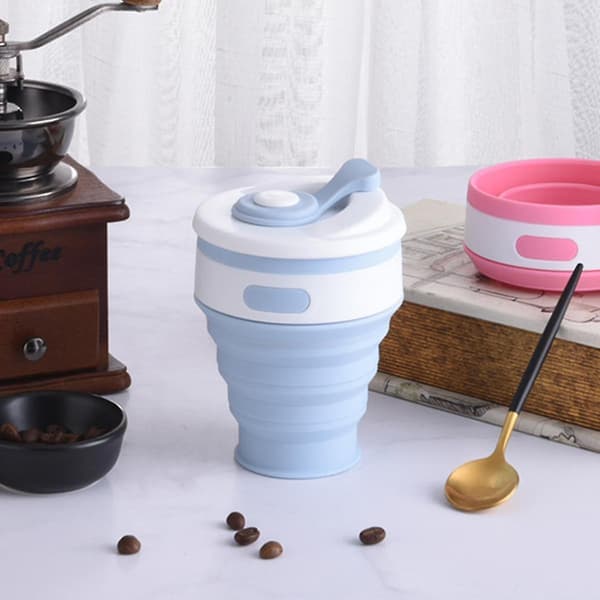 Wekity Joyrses Silikonvikbara Vattenkoppar, Kaffe Koppar, Förbättrade, Koppsäkerhet Förstärkt, 10.5 Oz Resa Campingkopp Ljusblå