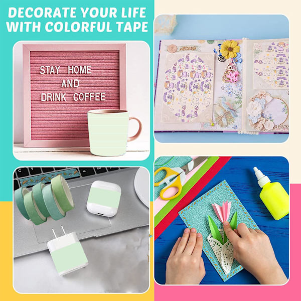 Tejpset 10 rullar dekorativa tejp för konst, hantverk, journaling, planerare, scrapbooking, inslagning Style-3