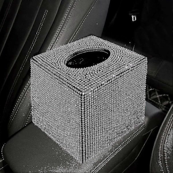 Firkantet Vevboks Bling Bling Krystall Rhinestone Vevbeholder Skinnende Vev Oppbevaringsboks Mote Skrivebordsdekorasjon Vev Organizer For Bil Hjem