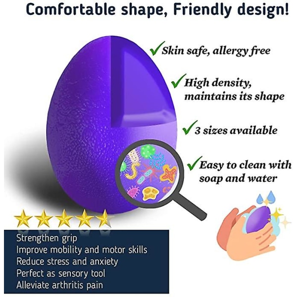 Bleu Oval Træningsbolde til Håndrehabilitering - Anti-Stress Bolde (4 Styk med 3 Modstandsniveauer)
