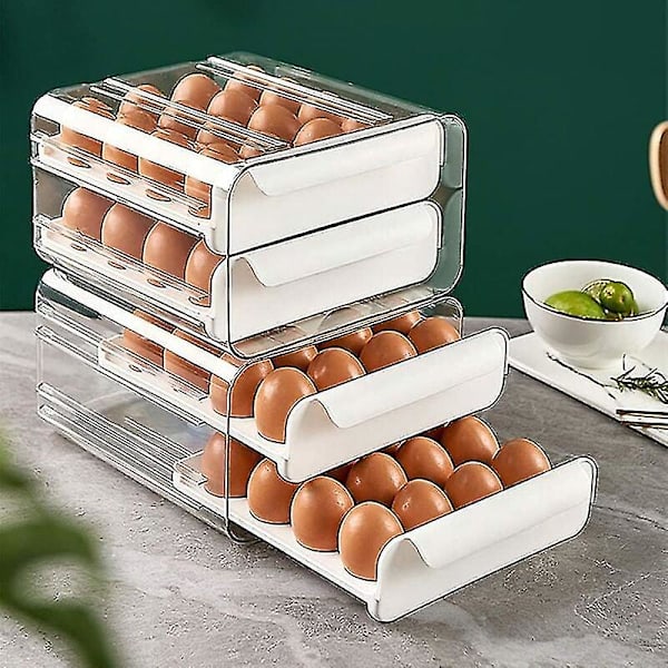 Dobbeltlags plast eggbeholder - Bærbar kjøleskap eggbrett for ferske egg (kjøkken og husholdning)
