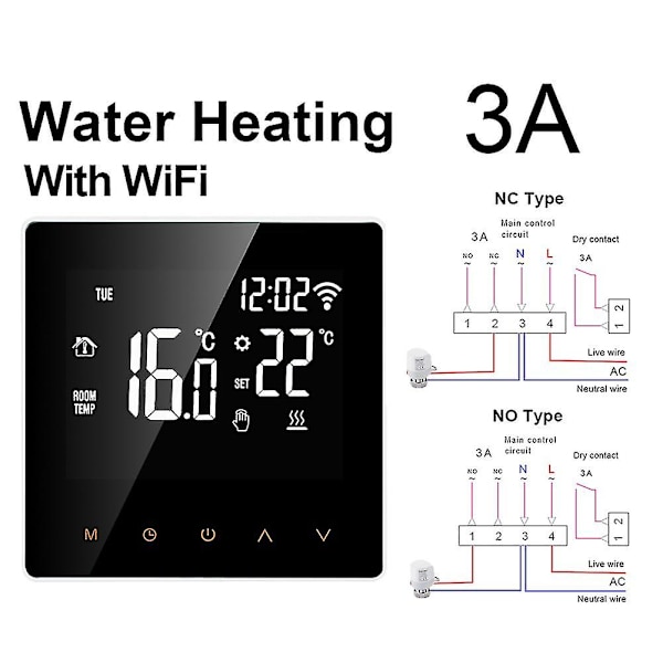 Tuya Wifi Smart Termostat, 3a LCD Elektrisk Gulvvarme Vand/gaskedel Fjernbetjening Til Go