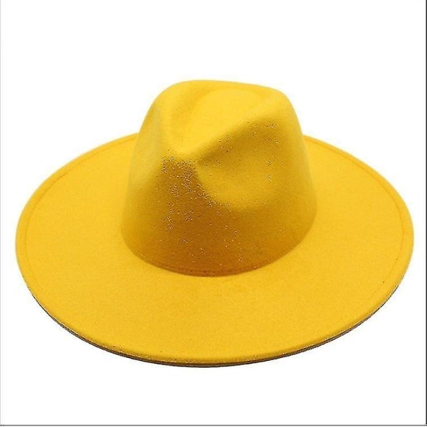 Lämmin talvi Klassinen leveälierinen Fedora-hattu Musta Valkoinen Villahatut Miesten Naisten Murskattava talvihattu Yellow
