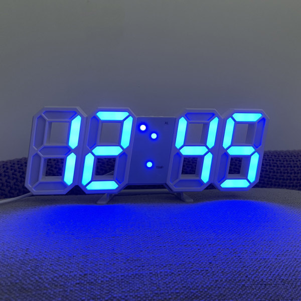 Suuri 3D LED-digitaalinen seinäkello blue light