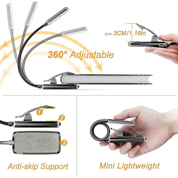 9 LED-boklys, Gritin 3 øyebeskyttende moduser leselys boklampe (varm og kaldt hvitt lys) - trinnløs dimming, oppladbar, lang batterilevetid