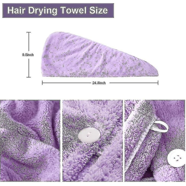 Mikrofiber hårtørkende håndkle, magisk hår turbaninnpakning med knapp, badedusjhette Hurtigtørkende håndkle kompatibel med kvinner, barn