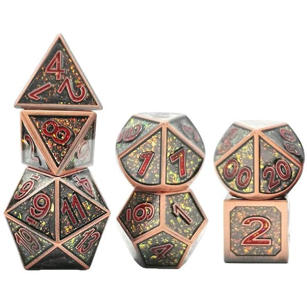 7 Stykker Metal Polyhedriske Terninger D4 D6 D8 D10 D12 D20 Terning Sæt Stil 1