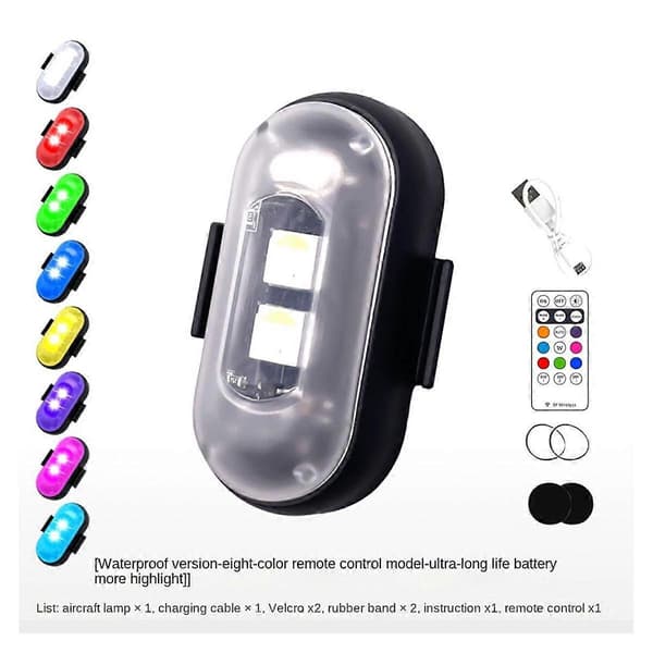 4 stk. Motorcykel LED Advarselslys Universal Mini Blinklys Drone med Controller Strobelys 8 Farveindikator
