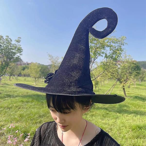 Sort Flanel Rose Hat Dans Party Performance Hat Halloween Magic Hat Heks Hat