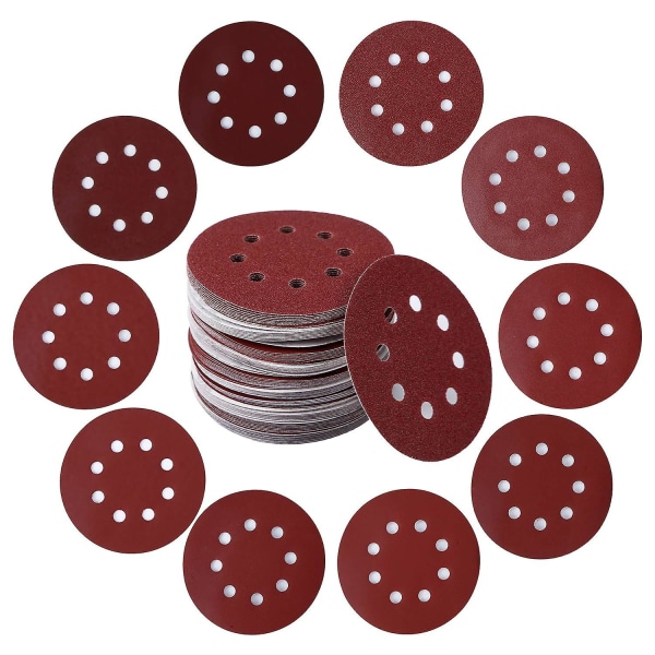 100pcs 125mm 8 Holes Sanding Discs Sandpaper Sander Round Sand Paper