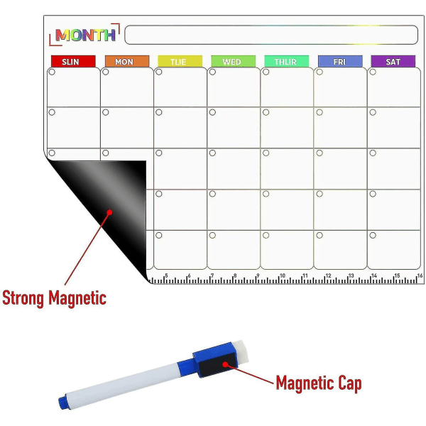 Magnetisk torr radera kalender whiteboard schema för kylskåp 3-pack Cale