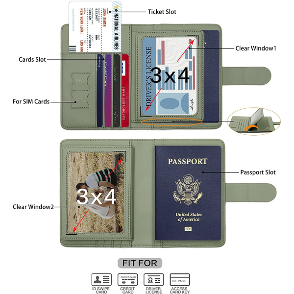 Passholder, kortspor for passholder, søtt passdeksel for kvinner/menn, vanntett Rfid-blokkerende reiselommebok (mosegrønn ny)
