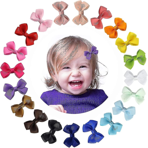 20x Baby Hair Clips, Wruas 2\" Baby Hair Bows Clips Little Ribbon Bows Non Slip Baby