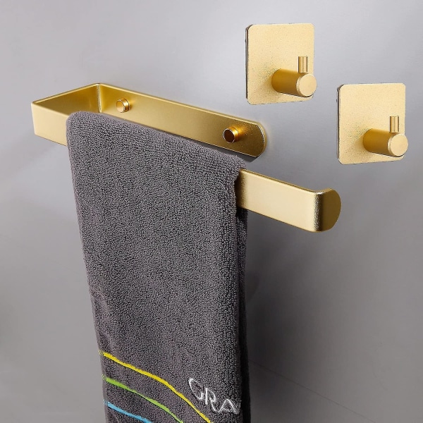 2-pak selvklæbende håndklædeholder til badeværelse og køkken - med kroge - selvklæbende vægmonteret håndklædeholder (guld)