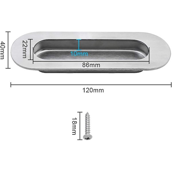2 stk Ovalt Innfelt Flush Dørhåndtak Skyvedørhåndtak Fingertrekk Skjult Håndtak Rustfritt Stål Børstet For Skap Skuff Luker Skap Innlegg