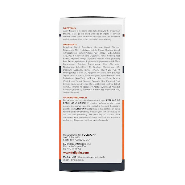 FOLIGAIN Triple Action Komplett Formel För Tunnande Hår För Män 10% Trioxidil (2 fl oz) 59ml