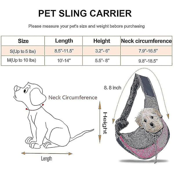 Håndfri Pet Sling Bag for Små Hunder og Katter - Pustende Mesh Skulderpose for Daglig Tur og T-bane