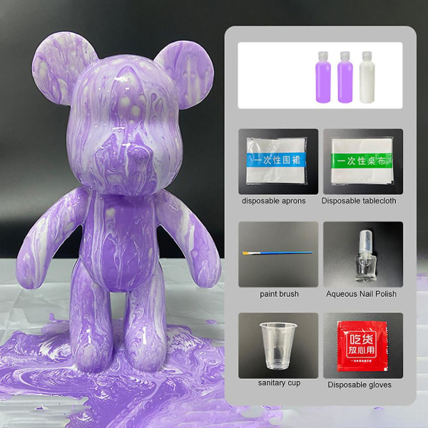 DIY Måla Teddy Bear Violent Bear Kit Set Fluid Måleri Kreativ Heminredning B