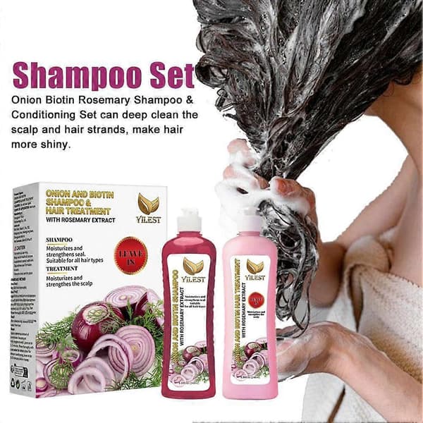 Yilest Løg Shampoo Balsam Sæt 248ml Hver til Hårtab Biotin Næring