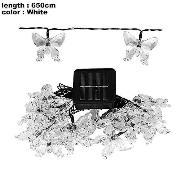 Solcelled sommerfuglstrenglys, 6,5 meter med 30 LED sommerfugl-feelystringlys for hage, uteplass og utendørs