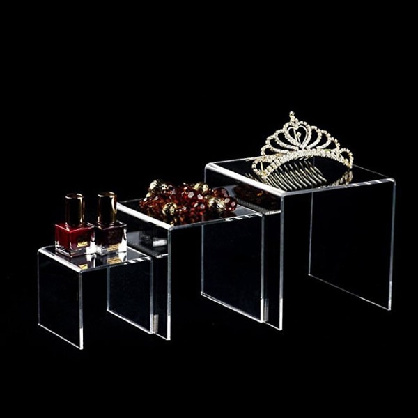 Akryl Display Risers Stand Sett med 3 Middels lav profil lagdelt for utstilling